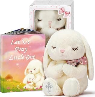 MyMateZoe Baptism Gifts for Girl, Great Christening, Dedication and Baptism Gift Set for Girl and Newborn Baby, Includes 7" Praying Bunny Plush Toy and Let Us Pray Baby Book in Keepsake Gift Box B0FP4P46HC