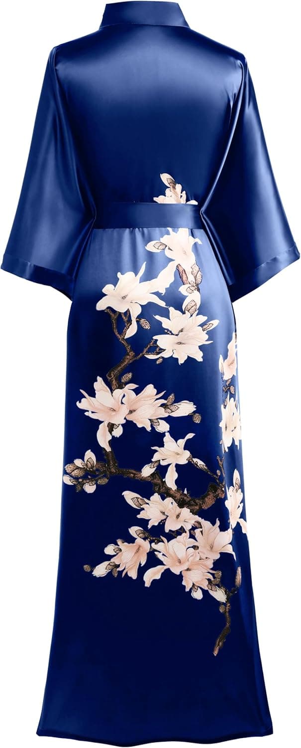 BABEYOND Kimono Robe Cover up with Box Long Floral Satin Sleepwear Silky Bathrobe Bachelorette Robe