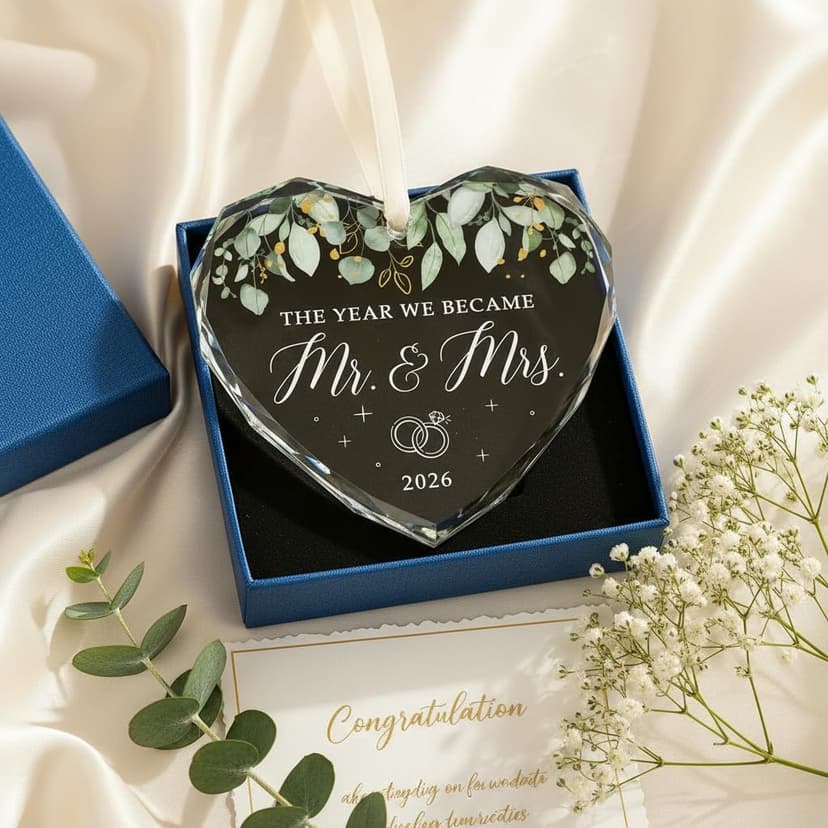 HEXMOZ Wedding Gifts for Couples 2025 - Mr and Mrs Gifts - Bridal Shower Gift, Wedding Ideas for Newly Wed, Bride, Future Mr Mrs - Just Married Glass Ornament 2025, 1st Married Couple Christmas Decor