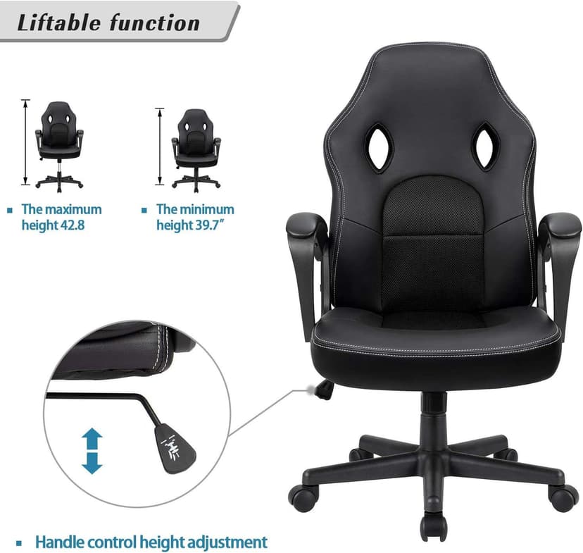 Furmax Gaming Chair Office Chair Leather Computer Desk Chair Racing Style Ergonomic Adjustable Swivel Task Chair with Lumbar Support and Arms (Black)