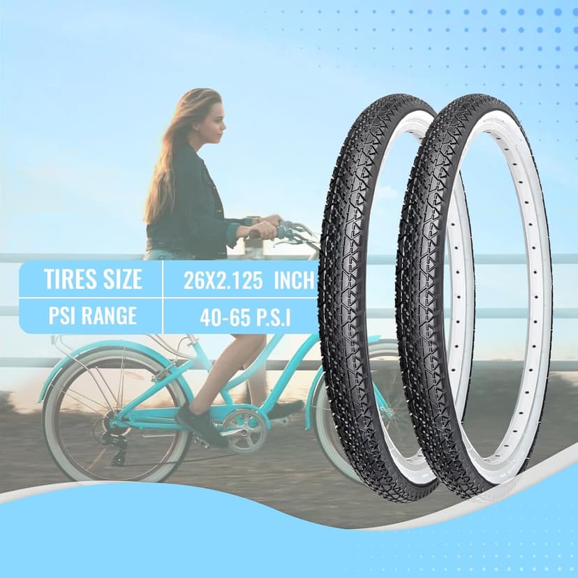 26x2.125 Cruiser Bike Tires: MOHEGIA 2-Pack 26 Inch Folding Tires with Pair Bike Tubes & Tire Levers Replacement Set for Beach Cruiser and Urban Commuting Bicycle