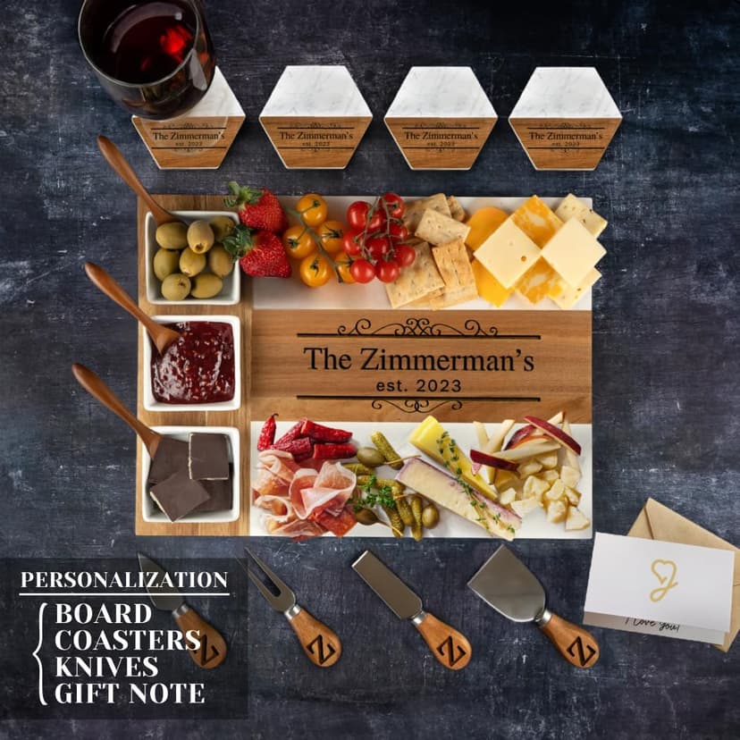 Personalized Charcuterie Board, Marble Cheese Boards for Bridal Shower Gifts, Perfect Housewarming Gifts for Couples, Custom Wedding Gifts, New Home Gift for Christmas