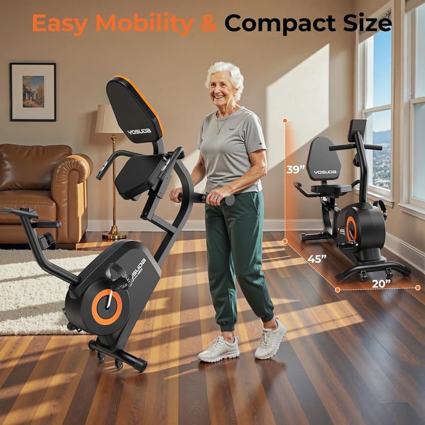 YOSUDA Recumbent Exercise Bike for Home,Magnetic Staionary Bike for Seniors/Adults with Adjustable Seat, 350LB Capacity, 16-level Resistance, LCD Monitor & Pulse Sensors