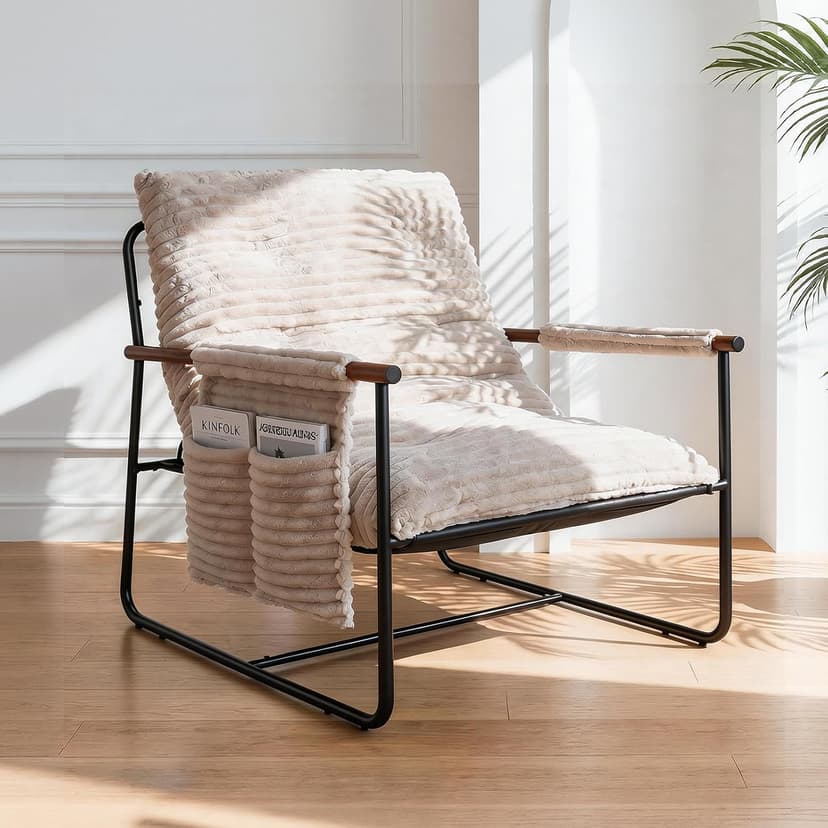 Comfy Accent Chair Cozy Reclining Sleeper Oversized Recliner Arm Chairs for Living Room Modern Lounge Armchair with Wood Armrests Sturdy Upholstered Single Sofa for Bedroom Home Office