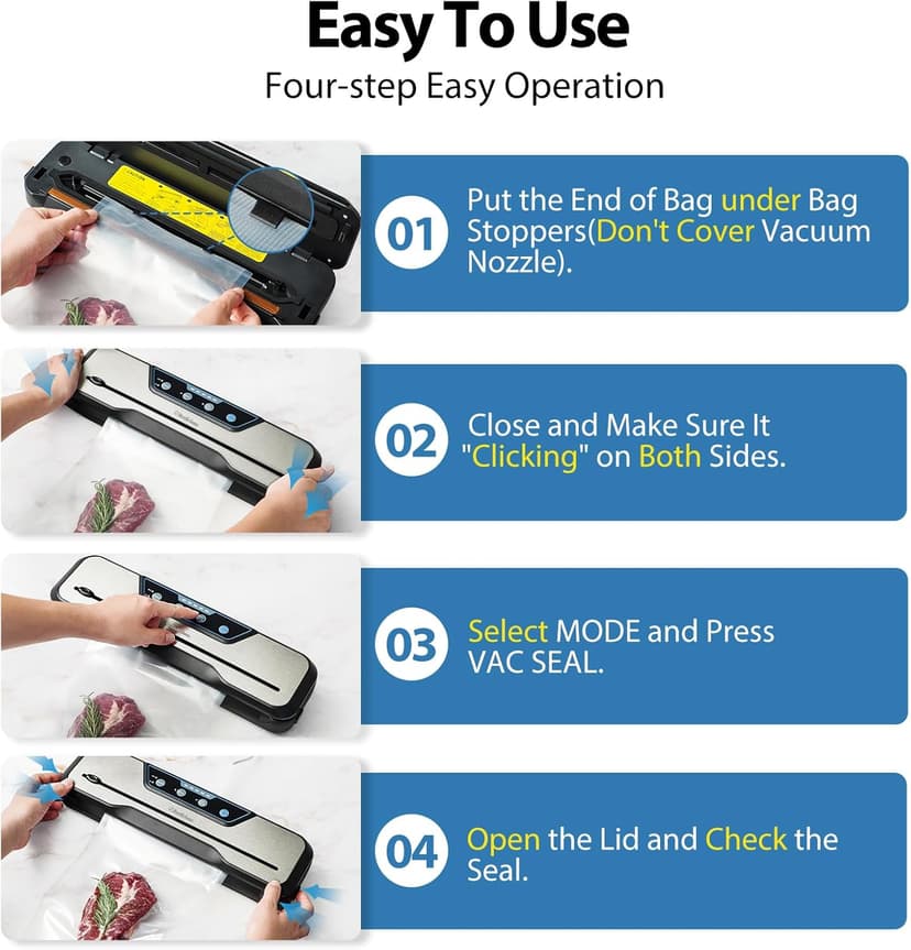 Automatic Food Vacuum Sealer Machine, Beelicious 8-In-1 Food Vacuum Saver with Starter Kits, Pulse Function, Moist & Dry Mode and External VAC for Jars and Containers, Stainless Steel