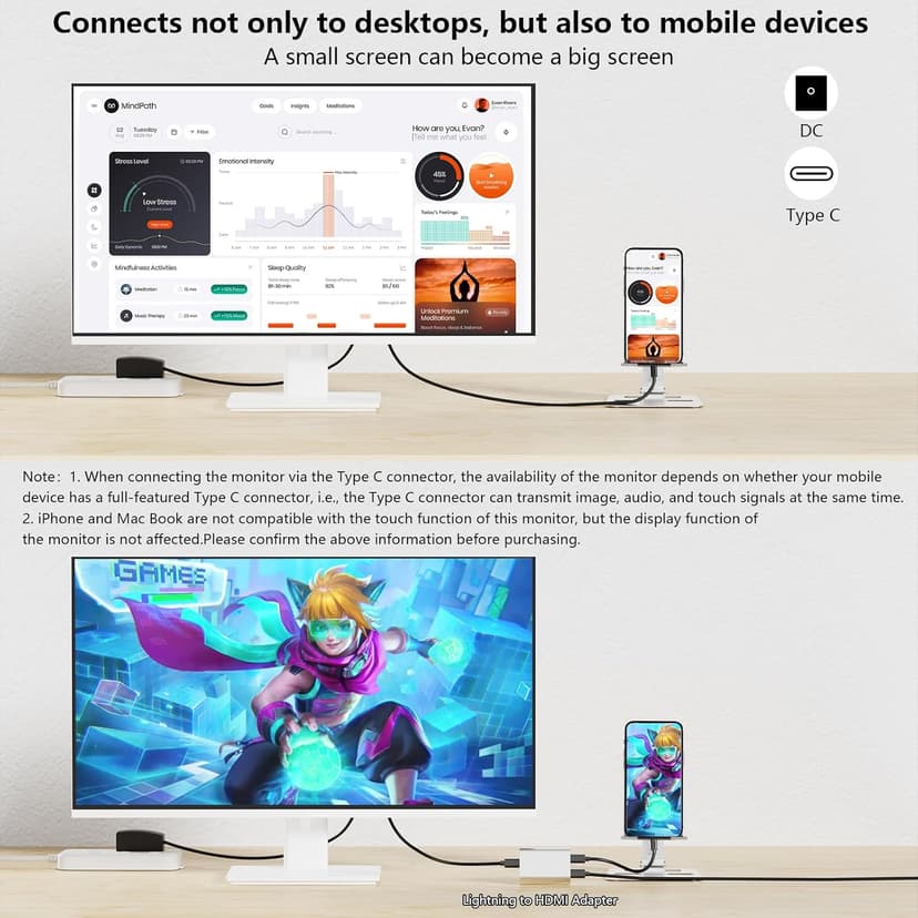 Touchscreen Monitor 2K 27 Inch IPS Gaming 100Hz, 10-Point Touch QHD 2560x1440 PC Display, HDMI VGA USBC Computer Monitor, Built-in Speakers, White
