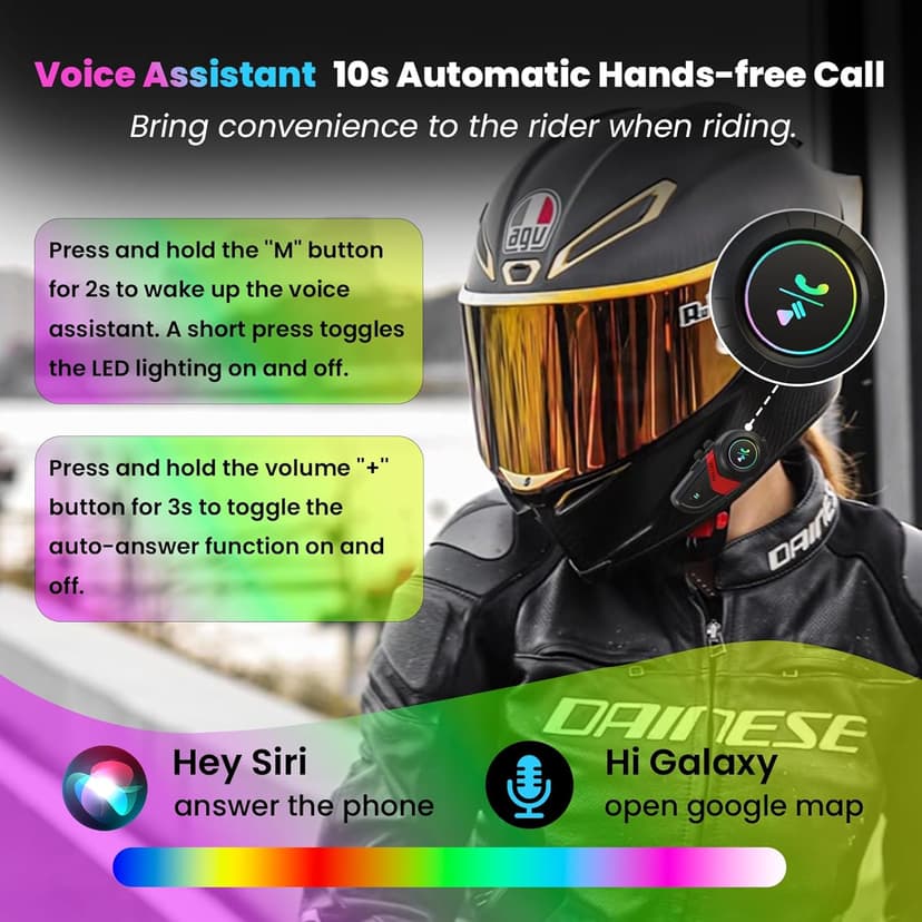 FEYA Motorcycle Helmet Speakers Super Long Battery Life Helmet Headset with Hi-Fi Sound Quality Dual Noise Reduction IPX6 Automatic Answer/Call Music Control/AI Voice/Soft & Hard Mic 1 Pack - Multi