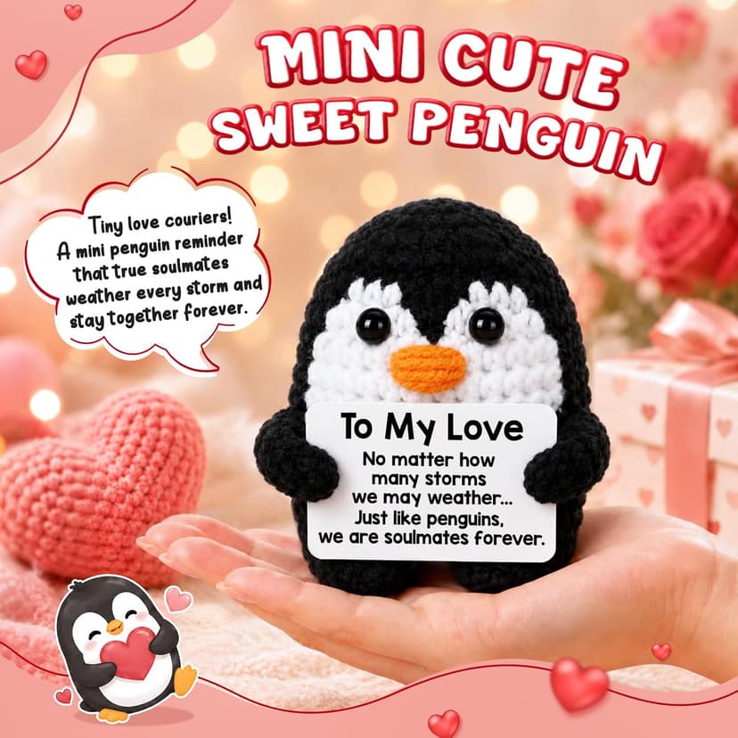 Gifts for Him Her Boyfriend Girlfriend, To My Love Handmade Crochet Penguin Present, Wedding Anniversary Birthday Gift for Women Men, Romantic I Love You Gift for Couples Wife Husband Christmas