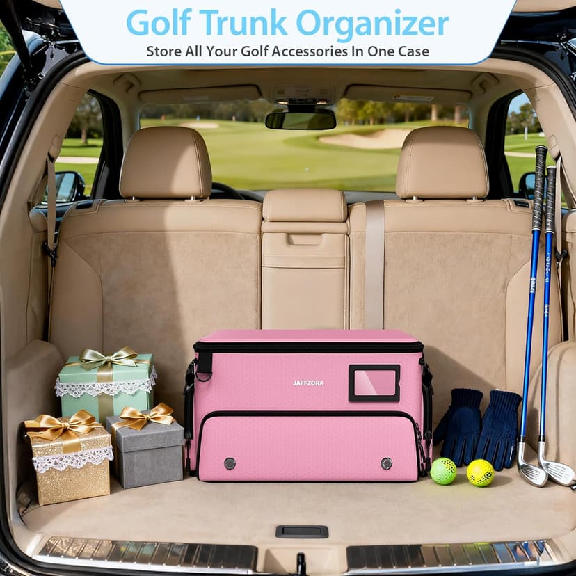 4-Layer Golf Trunk Organizer, Golfer Gifts for Women with Separate Ventilated Compartment for 2 Pairs Shoes, Waterproof Car Golf Locker Storage Bag for Golf Gear and Accessories,Pink