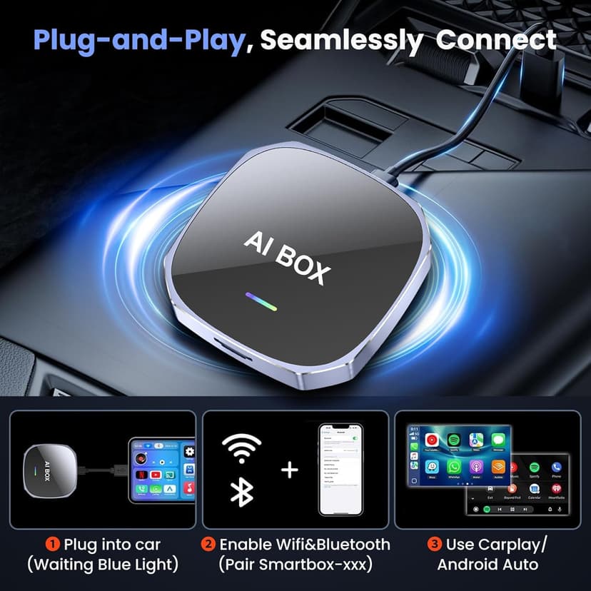2-in-1 Wireless Apple CarPlay&Android Auto Adapter 2026, Magic AI Box Streaming Dongle Support Netflix/YouTube, Plug&Play, Car Play Wireless Adapter, Only Fit for Cars with Wired CarPlay/Android Auto