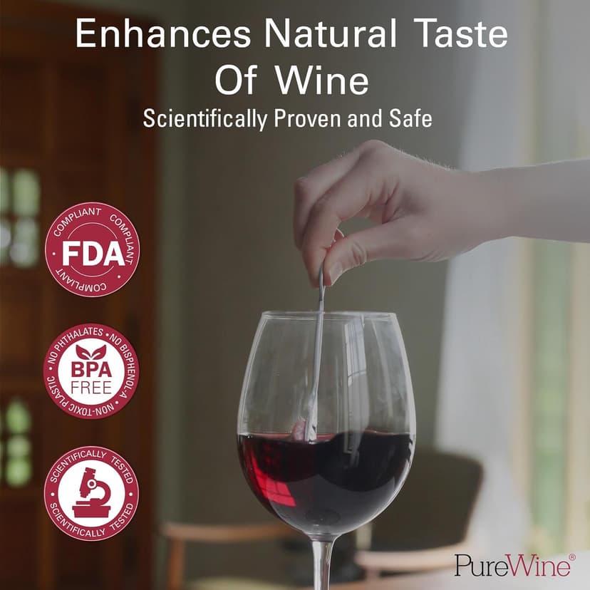 PureWine The Wand Wine Purifier - Red & White Wine Filters for Histamines & Sulfites, Sulfite Remover Sticks, Helps Allergies & Headaches, Gift Accessories for Women & Men - 8 Wands, Silver