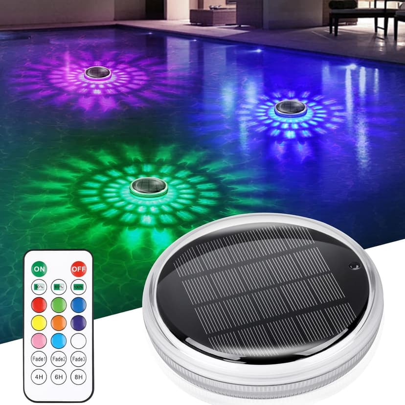 Solar Floating Pool Lights, Solar Powered Pool Light That Float with Remote Control, 12 Lighting, 3 Timing Mode, IPX7 Waterproof lights for Above Ground Swimming Pool, Bathtub, Party, Pond Decor-1PC