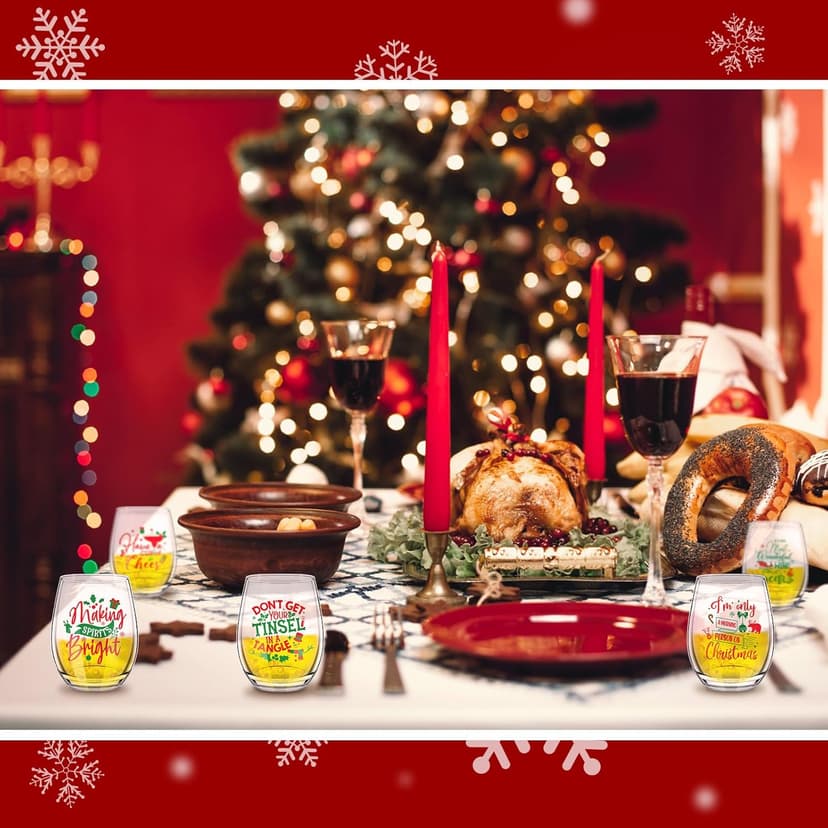 Funtery 6 Pcs Christmas wine Stemless Glass Funny Christmas Gift Set for Teacher Men Women Family Friend Coworker, Gift Ideal Birthday Wedding Party Supplies(Novel Style)