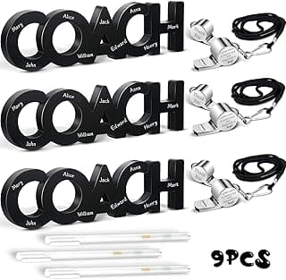 Amyhill 9 Pcs Coach Gifts Football Soccer Coaches Gifts Thank You Coach Wood Sign Whistle Stainless Steel Whistle with Rope White Marker Pen Christmas Thanksgiving Gift for Men Women Football Sports