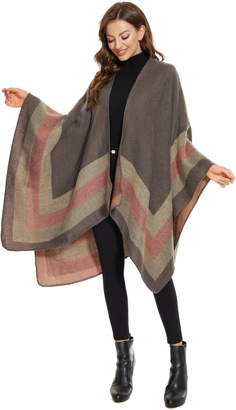 Shawl Wraps for Women, Elegant Knitted Cape Open Front Poncho Scarf Blanket Cardigan Coat for Spring, Autumn, and Winter B0B7B2BH9P