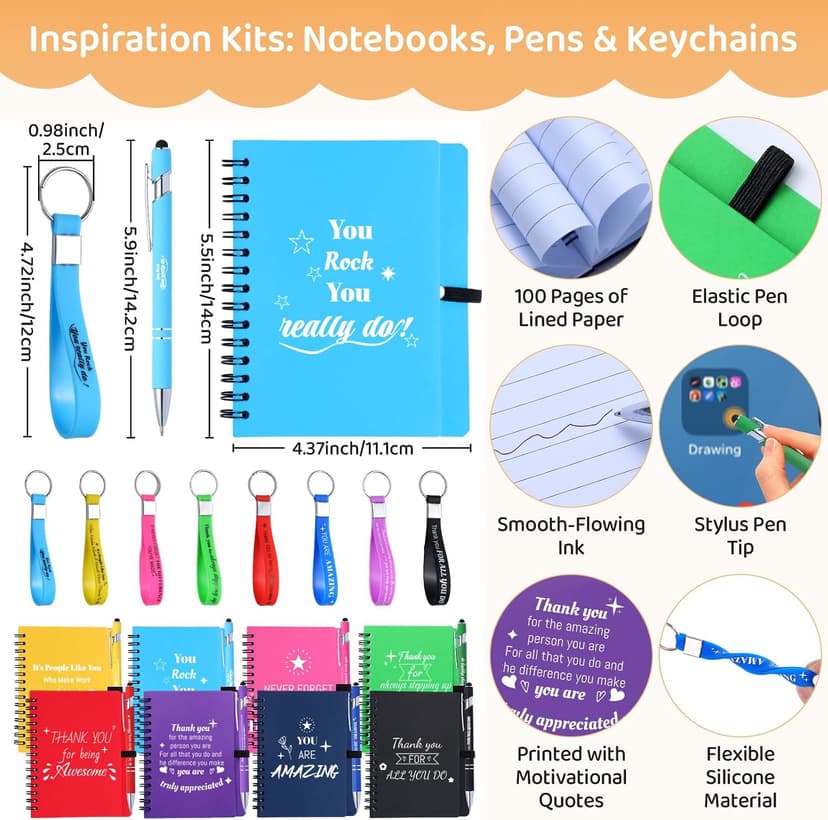 48 Pcs/8 Sets Employee Appreciation Gifts Bulk - Includes Thank You Gift Bags with Tissue Paper Notebooks Pens Cups Keychains - Thank You Gifts for Coworkers Teachers Staff Team Volunteers (Colorful) B0G5DCYSHJ