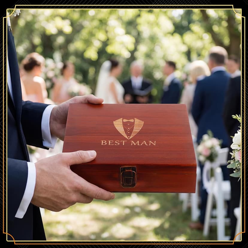 Complete Proposal Gift Set, Box, Flasks, Sunglasses, Funnel, Bottle Opener, Wooden Cups, Bachelor Party Favor 42 Pcs Groomsmen Gifts Set of 6 Wedding Best Man Gift, Brown B0G6ZNR6MC