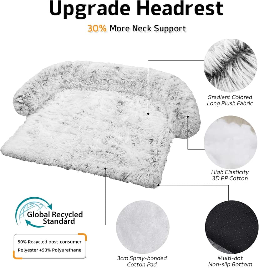 Calming Dog Bed Fluffy Plush Dog Mat for Furniture Protector with Removable Washable Cover for Large Medium Small Dogs and Cats (Large, Light Grey)