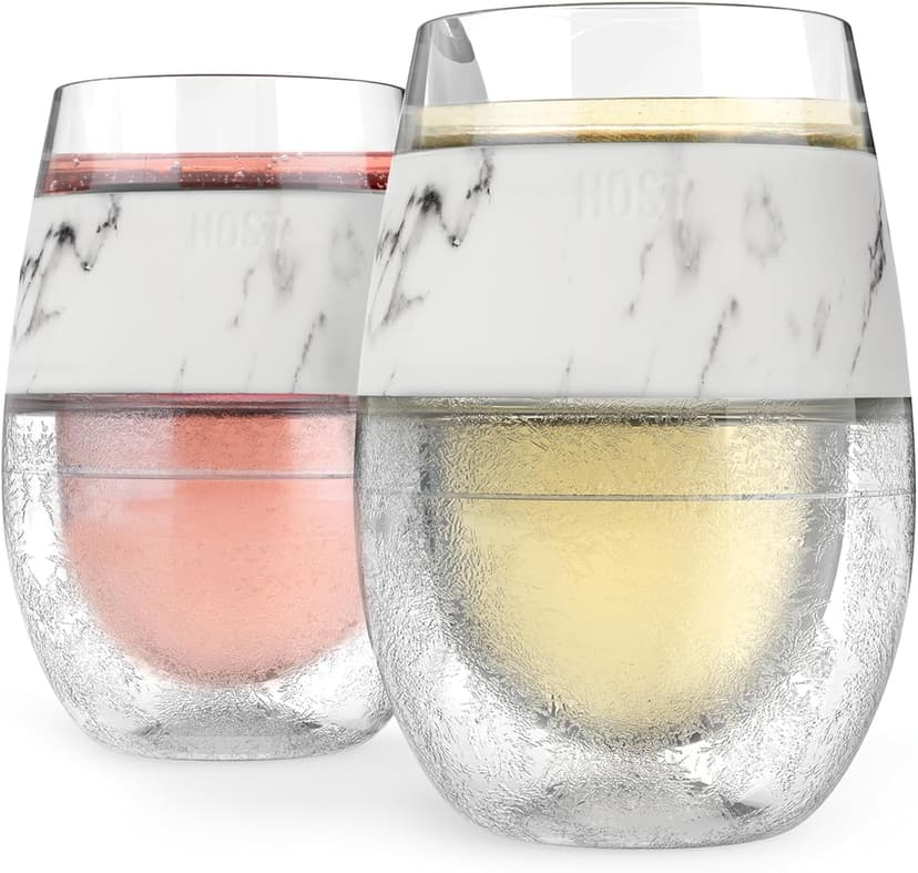 Host Wine Freeze Cup Set of 2 - Plastic Double Wall Insulated Wine Cooling Freezable Drink Glasses with Freezing Gel, Wine Glass Gift for Red and White Wine, 8.5 oz Marble