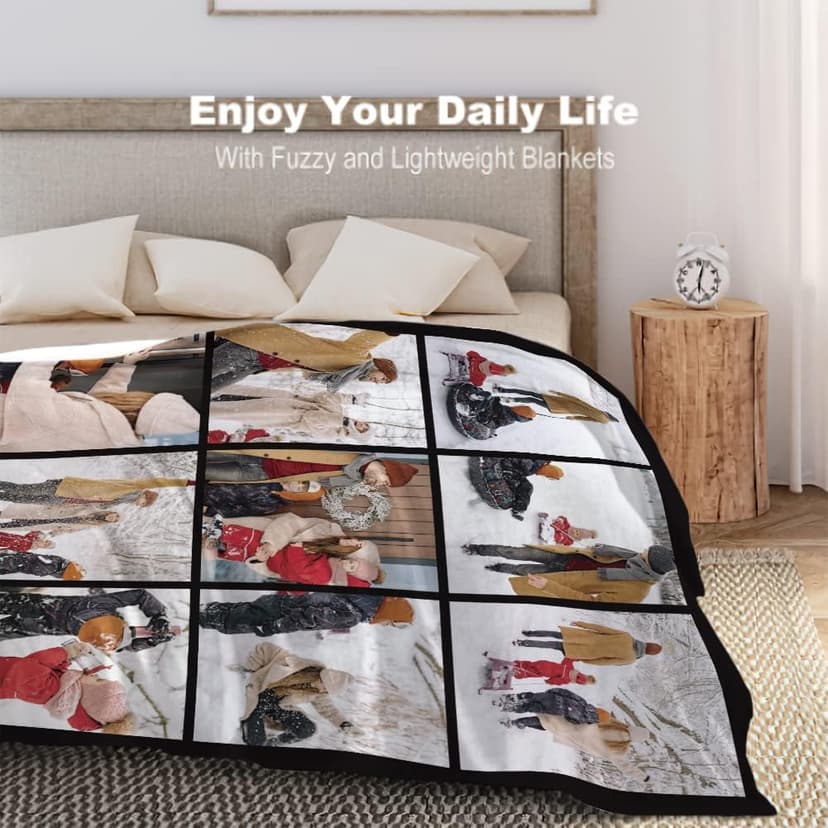 Yoke Style Ships Next Day, Custom Blanket with Picture, Personalized Throw Photo Blankets Customized Photo Gifts for Mom Dad Women Family - 9 Photos