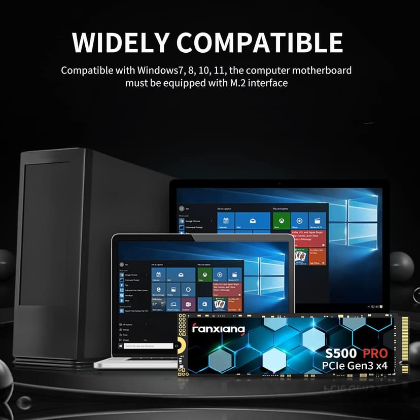 fanxiang S500 Pro 256GB NVMe SSD M.2 PCIe Gen3x4 2280 Internal Solid State Drive, SLC Cache 3D NAND TLC, Up to 3200MB/s, Compatible with Laptop and PC Desktops(Black)