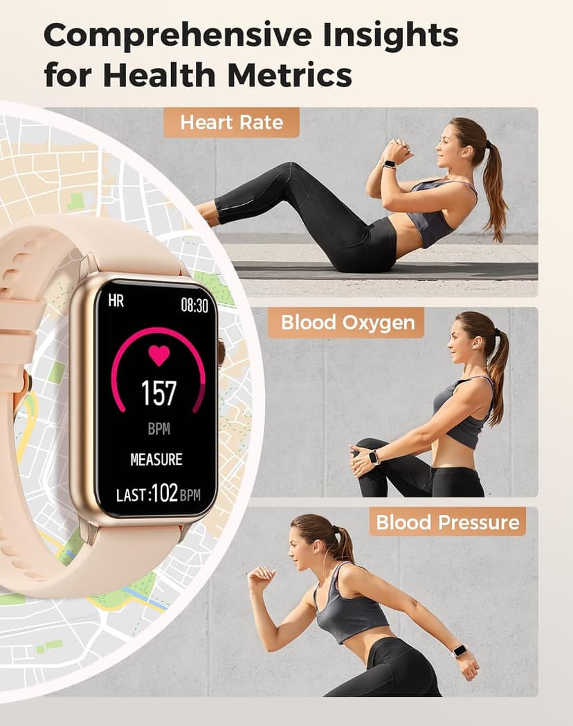 Health Fitness Tracker Smart Watch with 24/7 Heart Rate Blood Oxygen Blood Pressure Monitor Sleep Tracker 128 Exercise Modes Step Calorie Counter Pedometer IP68 Waterproof for Women Men Android iOS