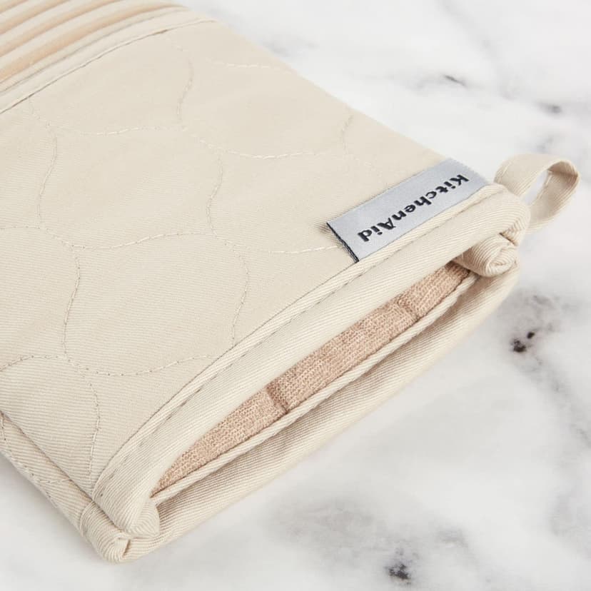 KITCHENAID Quilted Cotton Terry Cloth Oven Mitt, Pot Holder, Kitchen Towel 4-Pack Set, Heat Resistant, Silicone Grip, 16"x26", 7"x13" & 7"x10", Milkshake Tan B0BMKJFFP1