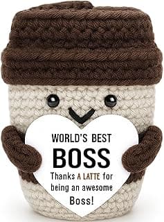 Best Boss Gifts for Women Men Christmas Stocking Stuffer Birthday Boss Day Gifts for Leader Manager Supervisor Crochet Coffee Mug Cup Desk Office Decor for Coffee Lover Best Boss Retirement Bosses Day
