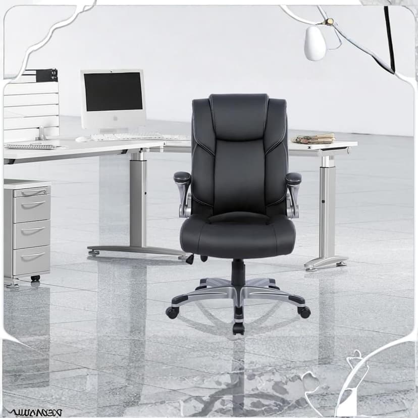 COLAMY Leather Executive Office Chair- High Back Home Computer Desk Chair with Padded Flip-up Arms, Adjustable Tilt Lock, Swivel Rolling Ergonomic Chair for Adult Working Study-Black, Set of 2