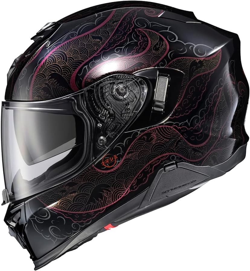 ScorpionEXO T520 Full Face Touring Motorcycle Helmet with Bluetooth Ready Speaker Pockets DOT ECE Approved Nama-Shimi (Black/Chameleon - Medium)