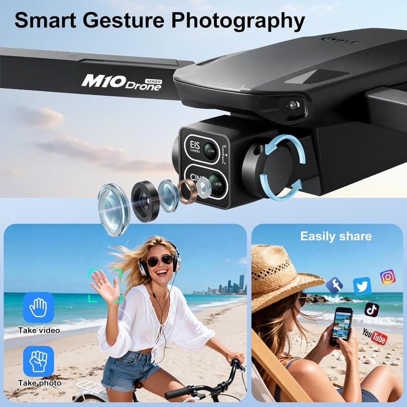 4K Drones with Camera for Adults,Foldable Drone for Beginners with 3 Batteries 36-Min Flight Time,HD FPV Transmission Drone,Mini RC Quadcopter with Gesture Selfie,One Key Start,Altitude Hold,3D Flips,3 Speed Modes Easier to use,Black