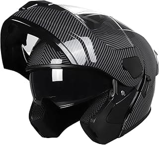 SPARK DOT Approved Modular Flip-Up Dual Visor Motorcycle Full Face Helmet for Adults Men & Women (Carbon Fiber, Large)