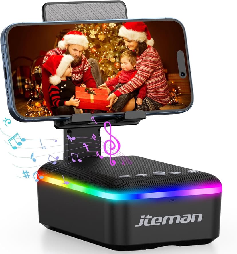 JTEMAN Gifts for Men Women,Cell Phone Stand with Bluetooth Speaker,LED Light,and Lanyard,Cool Tech Gadgets,Unique Birthday Gifts for Men Husband Mom Dad