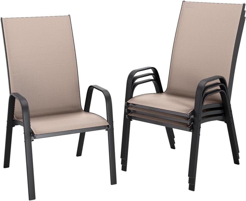 JEAREY Patio Dining Chairs Set of 4, Outdoor Stackable Dining Furniture Set, All Weather Dining Set for Lawn, Garden, Backyard, Poolside, Brown