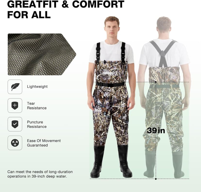 Lekesky Fishing Waders with Boot for Men Women - 2-Ply Nylon/PVC Waterproof Chest Waders for Fly Fishing,Duck Hunting