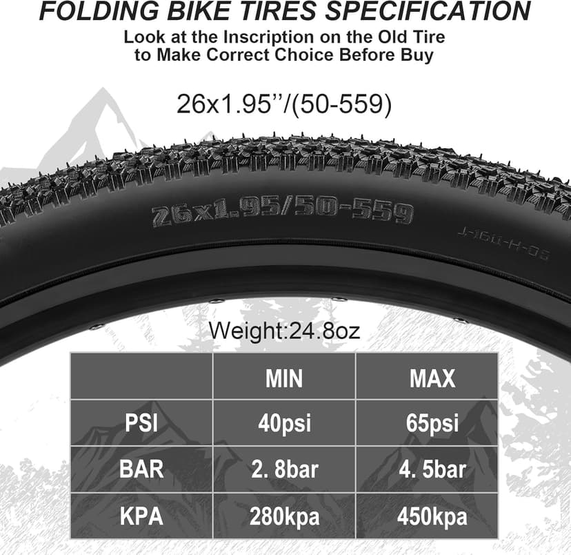 Hapleby 2PCS Premium Folding Bike Tires 26x1.95 Inch (50-559mm), Replacement Mountain Bike Tires 60 TPI Puncture-Resistant, Came with 2PCS Tire levers
