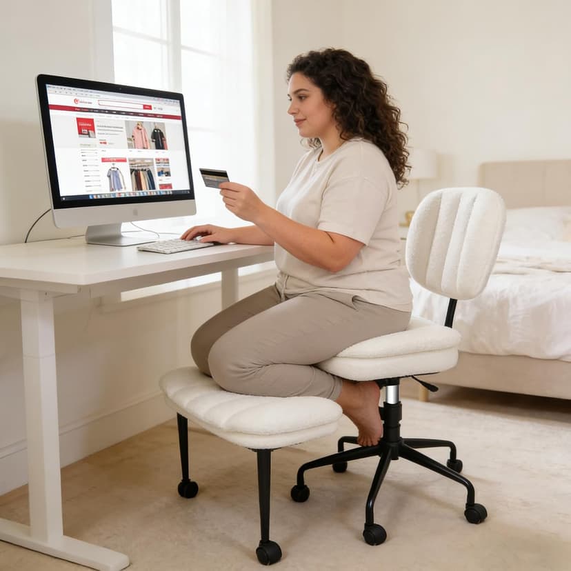 Criss Cross Chair with Footrest, 360° Swivel Faux Shearling Office Chair, Extra Wide Seat with Sofa-Like Comfort, Ergonomic Cross Legged Desk Chair for Cozy Reading, Meditation