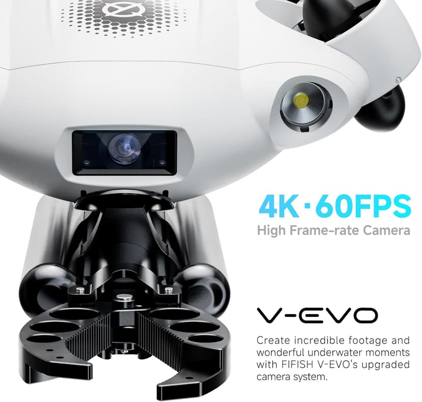 【2025 New】FIFISH V-EVO 4K60FPS Underwater Drone with Robotic Arm, with Removable SD Card, QYSEA AI Vision Lock 360° Omnidirectional Movement Underwater ROV with Depth Hold,330ft Dive