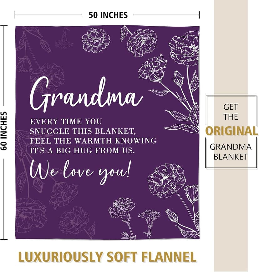 Birthday Gifts for Grandma from Grandkids, to My Grandmother Soft Flannel Throw Blanket for Christmas Mothers Day GiltGlimmer Grandma Gifts, Grandma Floral Blanket 50" x 60", Purple B0CNJQRH77