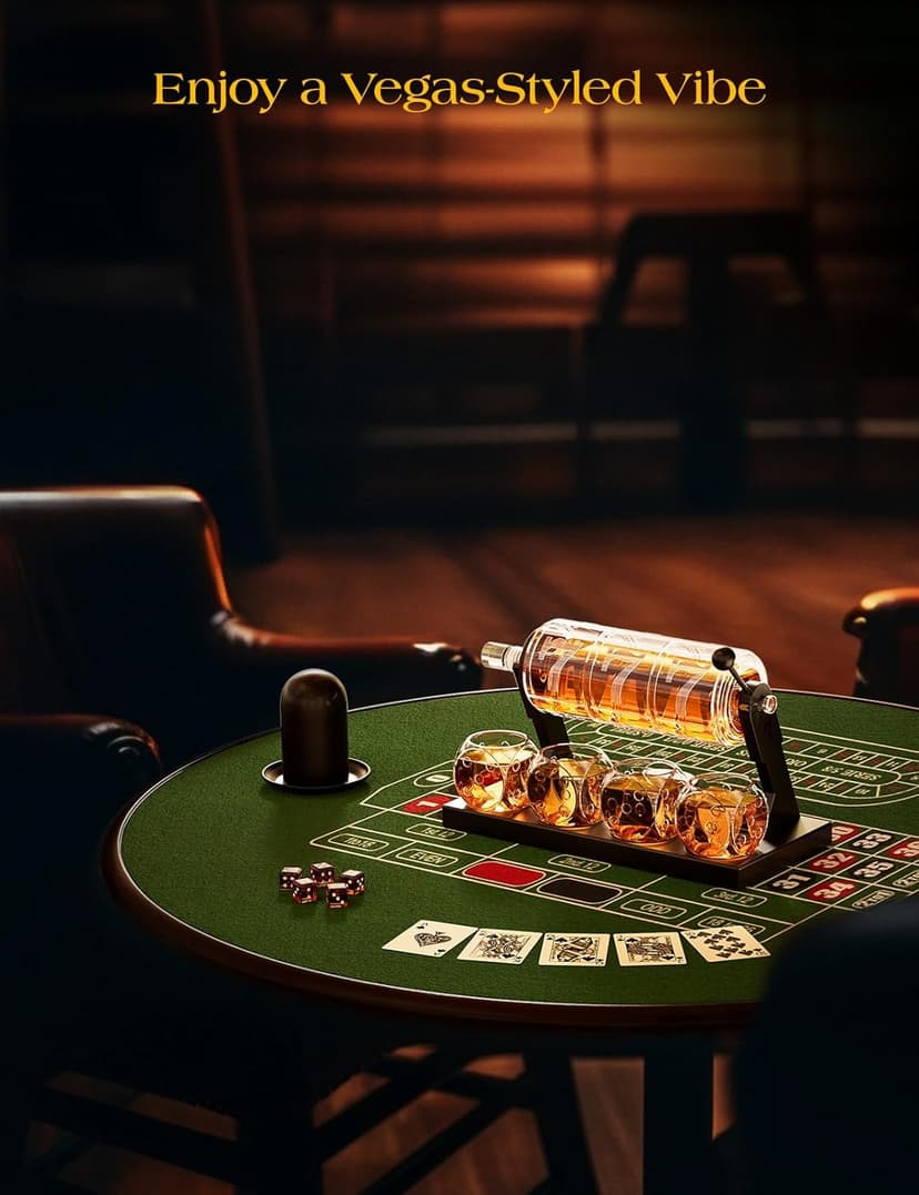 Kollea Slot Whiskey Decanter Set for Men, 50.7 Oz Casino Style Whiskey Decanter with 4 Dice Glasses, Birthday Gifts for Men Dad, Him, Boyfriend, Guy, Liquor Dispenser for Anniversary, Bar Christmas