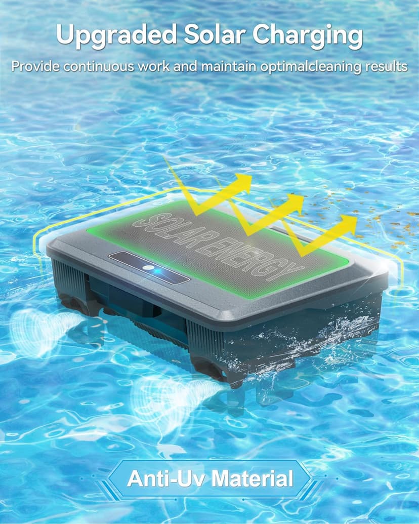 2026 Upgraded F1T Solar Powered Robotic Pool Skimmer Surface Cleaner with APP Support Dual Charging Options Smart Obstacle Avoidance 24/7 Continuous Cleaning Ideal for Above Ground Pool Gray