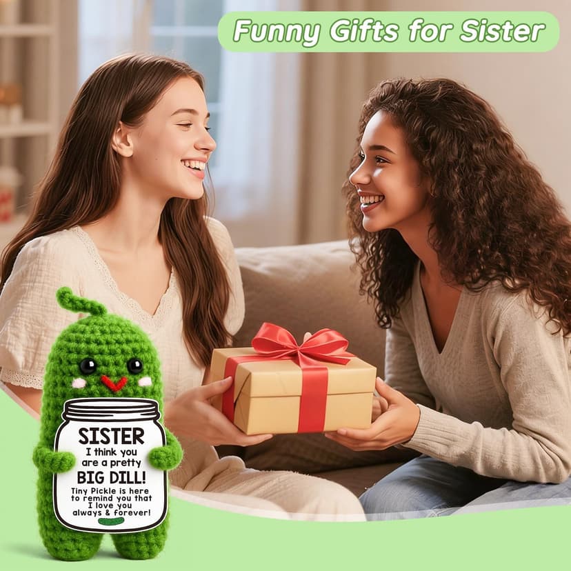 Sister in Law Gifts Birthday Gifts Card for Sister Adult Best Funny Sister Ever Gifts Secret Sister Wedding Gift Big Little Sister Birthday Gifts from Sister Handmade Crochet Pickle B0DKJVZJCB