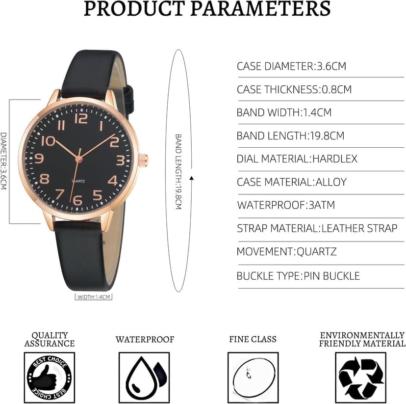 TWOPTION Women's Dainty Analog Leather Dress Watch for Small Wrists, Ladies Waterproof Watches for Women, Reloj para Mujer