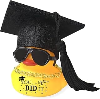 Car Dashboard Decor Graduation Hat Rubber Duck, Car Accessories Ornaments with Mini Graduation Cap, Necklace, Sunglasses for Graduates Students Grad Gift (Black) B0F26CJXTB