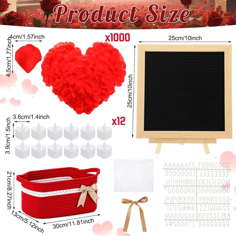 Basket Set with Letter Board, 1000 Rose Petal, 12 Heart LED Light, Romantic Gift Girlfriend Asking Anniversary Surprise Decor Ceenna Will You Be My Girlfriend Proposal Kit, Red, Cute