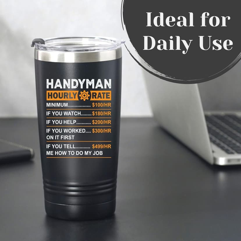 Onebttl Funny Handyman gifts for Men, Handyman Gifts Idea, 20 oz Insulated Stainless Steel Tumbler, Hourly Rate Travel Mug