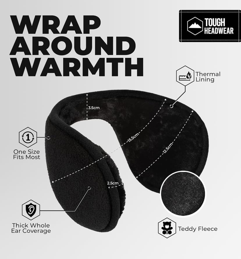 Tough Headwear Tough Headwear Warm Winter Ear Muffs For Men Women, Earmuffs Behind the Head, Fleece Ear Warmers, Ear Covers for Cold Weather