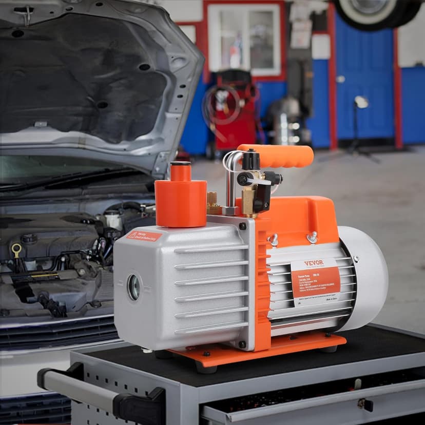 VEVOR 7 CFM Dual Stage HVAC Vacuum Pump, 1/2 HP Rotary Vane Vacuum Pump with Oil Bottle, for HVAC Repair, Refrigeration Maintenance, Resin Degassing, Compatible with R12, R22, R134a, R410a Refrigerant