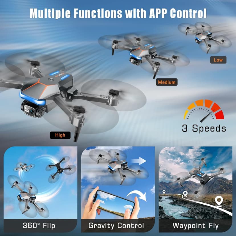 Drone with Camera, 1080P FPV Foldable Drone with Stable Altitude Hold, Gravity Control, Trajectory Flight, 90° Adjustable Lens, One Key Take Off, 2 Batteries, RAGPIP X66 Drone Toy for Kids Adult Beginners