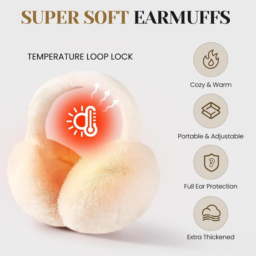 Premillow Ear muffs for Women Winter, Faux Fur Earmuffs, Cute Foldable Fluffy Ear Warmers, Soft Warm Ears Covers for Women